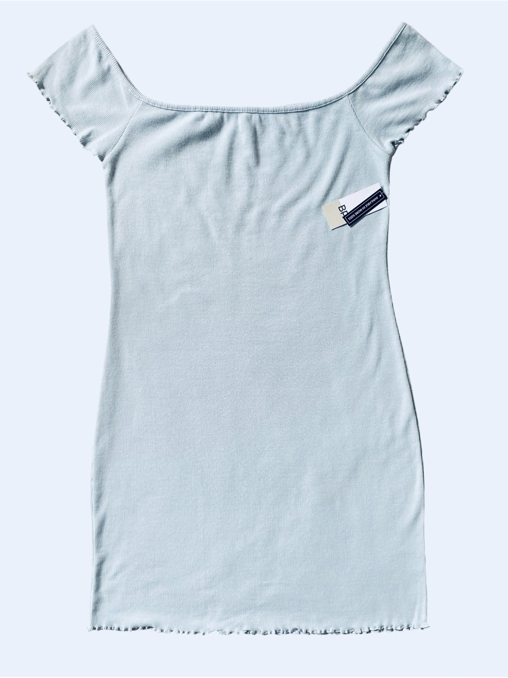 Nordstrom BP Light Blue Off-Shoulder Ribbed Dress Short Sleeve Lettuce Edge